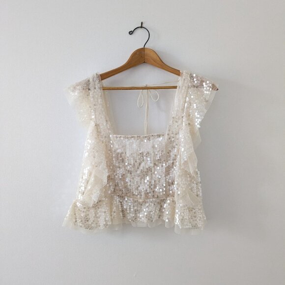 Anthropologie Cream Sequin Blouse - Picture 3 of 6